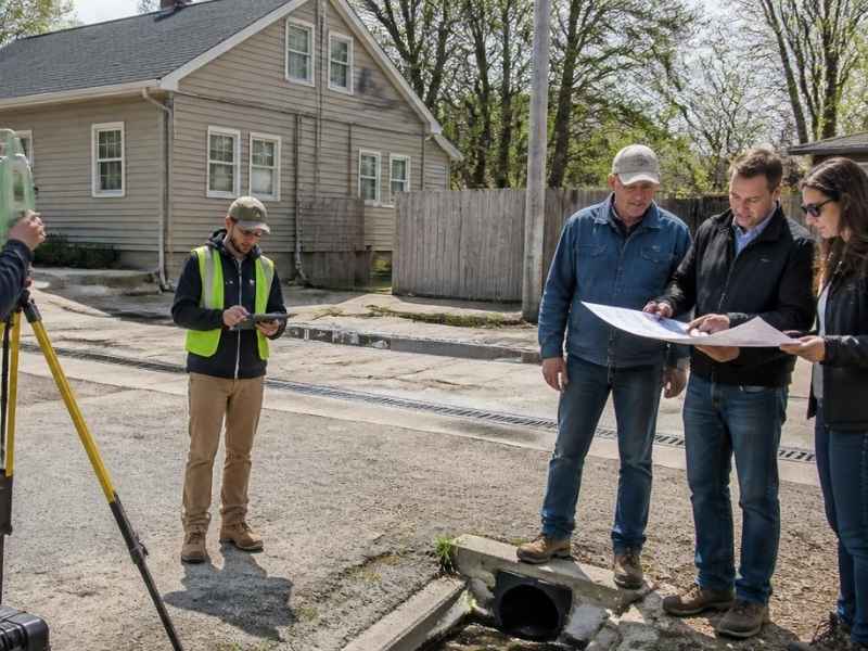 Survey mapping in Dayton OH showing a land surveyor documenting existing buildings, paving, drainage, utilities, and other property conditions before site changes.